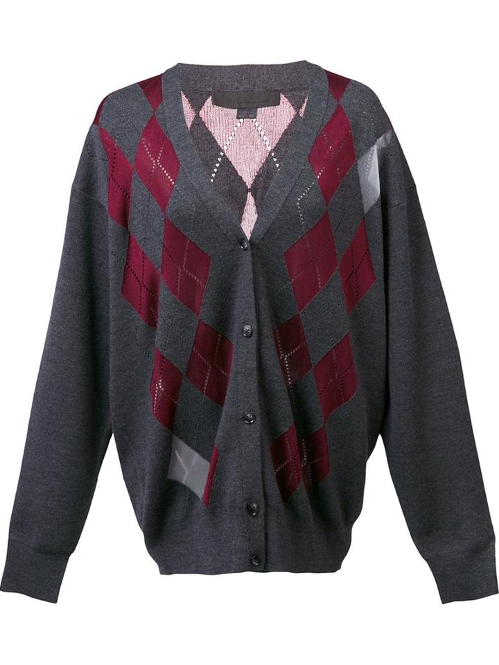 Alexander Wang Argyle Cardigan With Sheer Diamonds, Women's, Size: Small, Grey, Nylon/rayon/merino