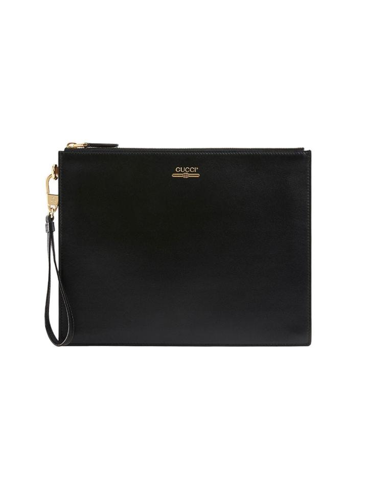 Gucci Leather Pouch With Gucci Logo - Black
