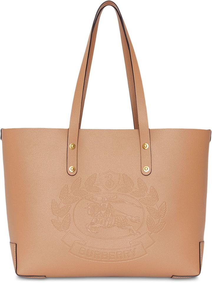 Burberry Small Embossed Crest Leather Tote - Neutrals