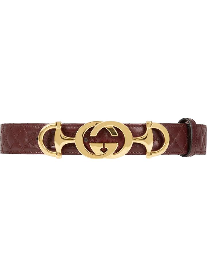 Gucci Leather Belt With Interlocking G Horsebit - Red