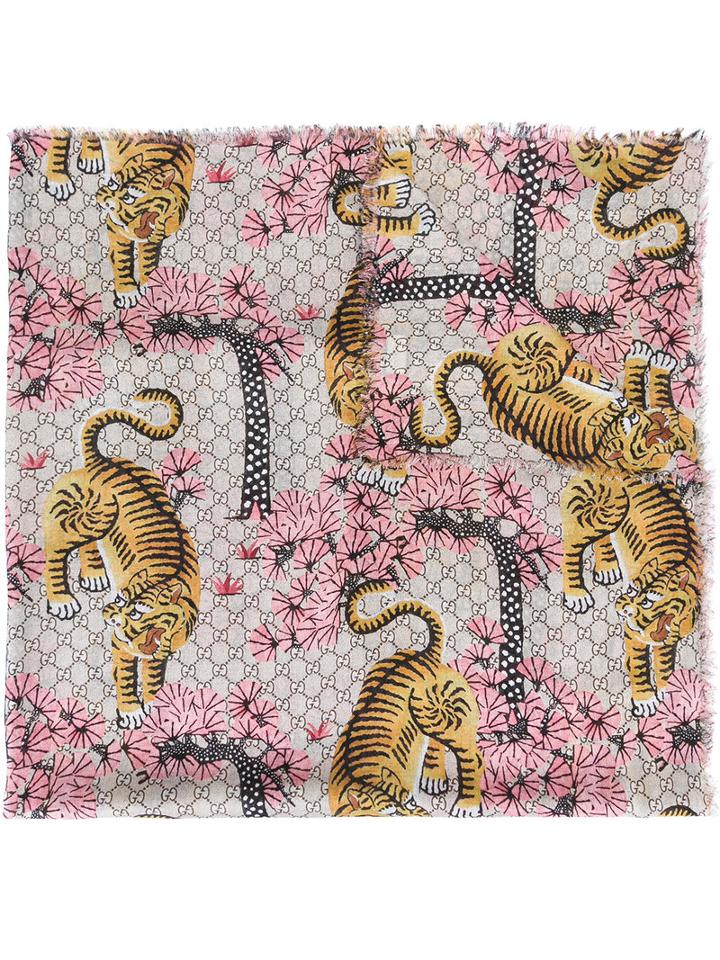 Gucci Bengal Print Scarf, Women's, Green, Silk/modal