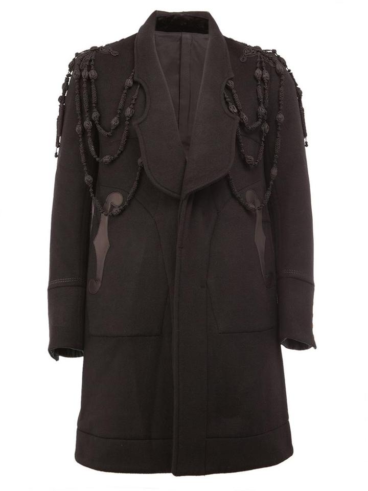 The Soloist Embroidered Panelled Coat, Men's, Size: 48, Black, Lamb Skin/cupro/cashmere/wool