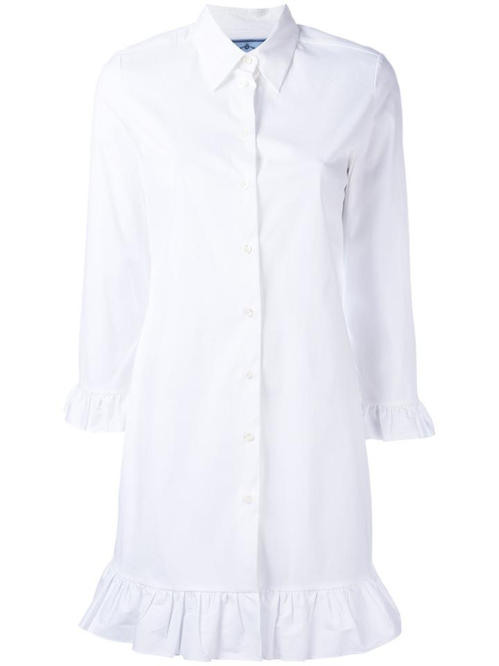 Prada Pleated Trim Shirt Dress, Women's, Size: 42, White, Cotton/spandex/elastane/polyimide