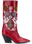 Casadei Patch Embellished Cowboy Boots - Red