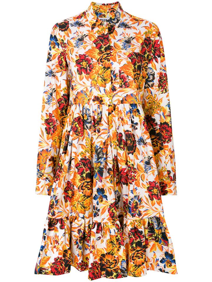 Msgm Floral Print Shirt Dress - Yellow & Orange