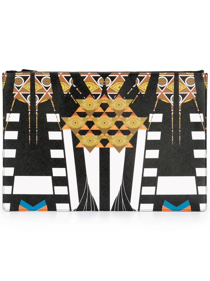 Givenchy Egyptian Art Deco Printed Clutch, Adult Unisex, Black, Cotton/polyester/polyurethane
