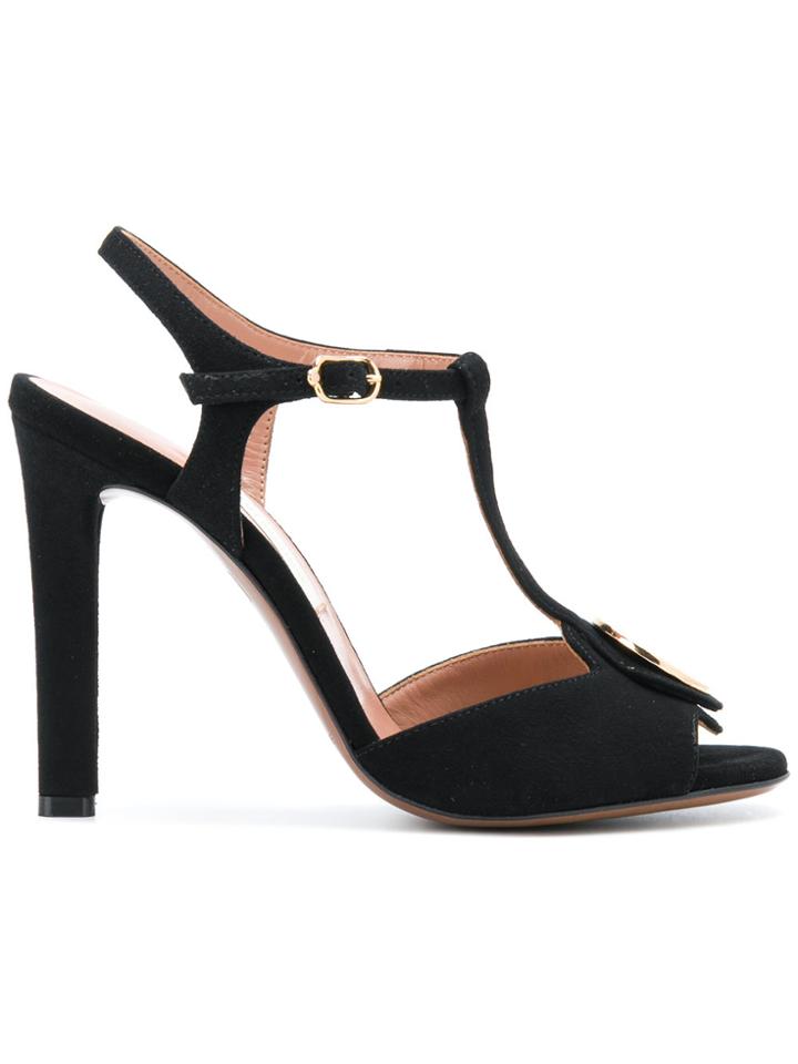 L'autre Chose Circular Logo Plaque Sandals - Black