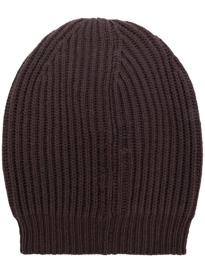 Rick Owens Ribbed Knit Beanie - Brown