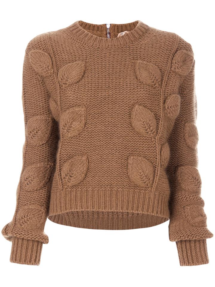 No21 Round Neck Cropped Sweater - Brown
