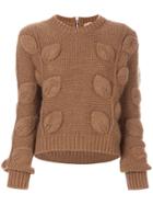 No21 Round Neck Cropped Sweater - Brown