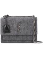 Saint Laurent - Sunset Monogram Shoulder Bag - Women - Cotton/leather - One Size, Grey, Cotton/leather