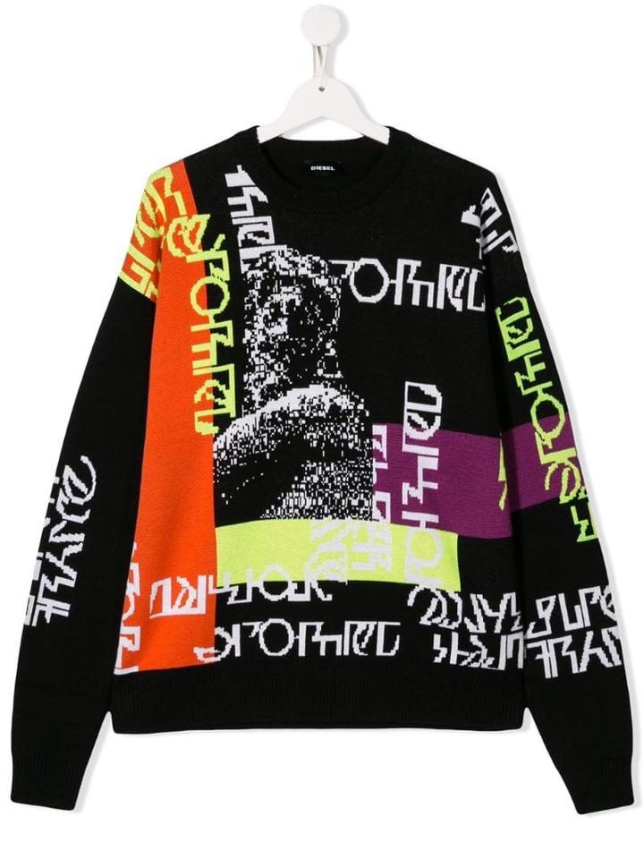 Diesel Kids Teen Text Knit Jumper - Black