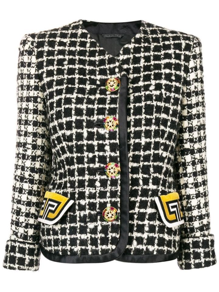 Versace Pre-owned Checked Collarless Jacket - Black