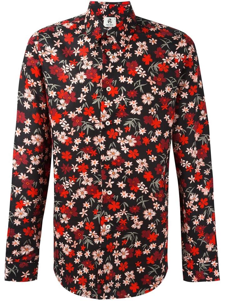 Ps By Paul Smith Floral Print Shirt, Men's, Size: Large, Black, Cotton