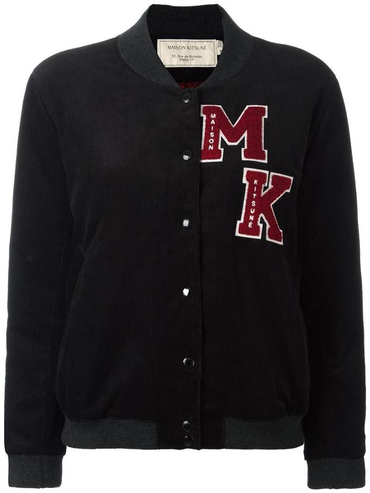 Maison Kitsuné Logo Patch Bomber Jacket, Women's, Size: Small, Black, Cotton/polyester/acrylic