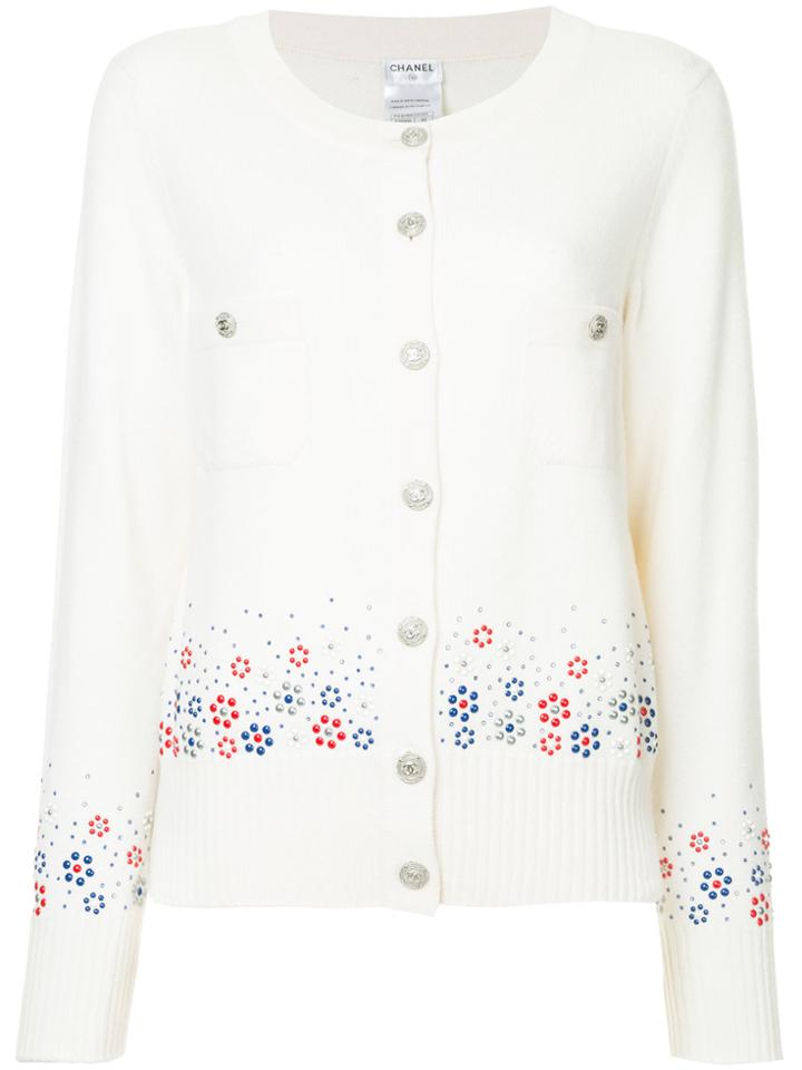 Chanel Vintage Cashmere Floral Embossed Cardigan - White