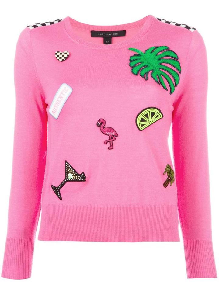 Marc Jacobs Embellished Knitted Sweater, Women's, Size: Medium, Pink/purple, Wool