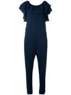 P.a.r.o.s.h. - Frill Bardot Jumpsuit - Women - Polyester - L, Women's, Blue, Polyester