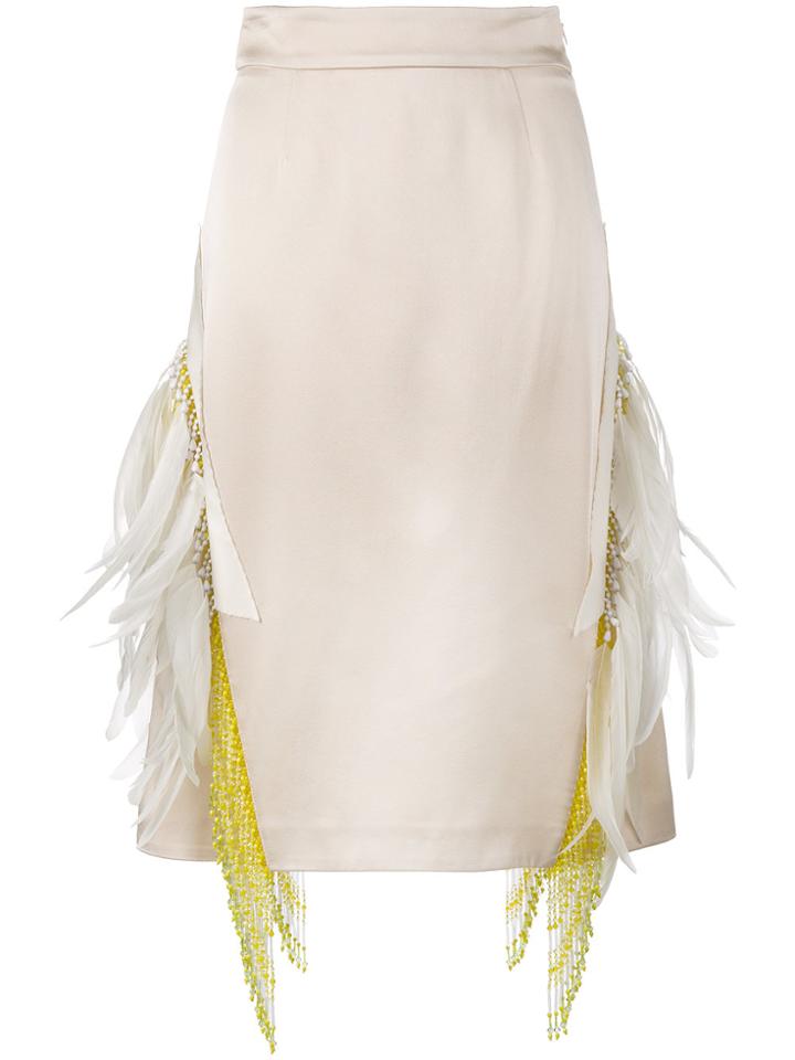 Prada Feather Embellished Beaded Skirt - Nude & Neutrals