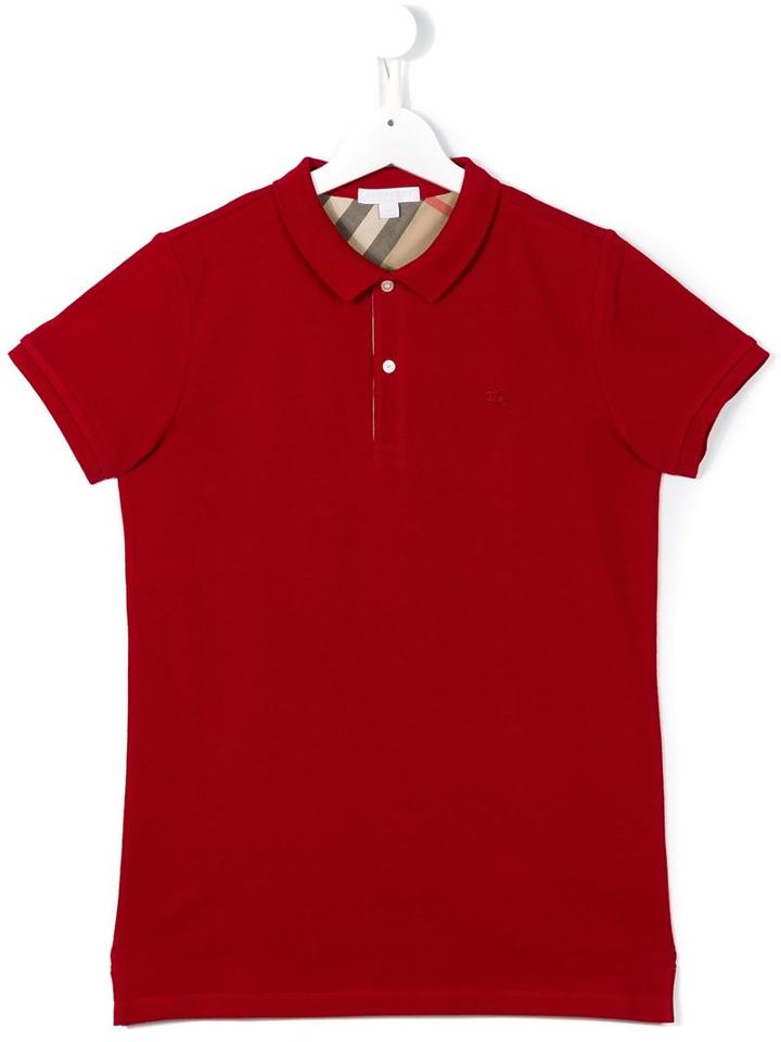 Burberry Kids Check Trim Polo Shirt, Boy's, Size: 14 Yrs, Red
