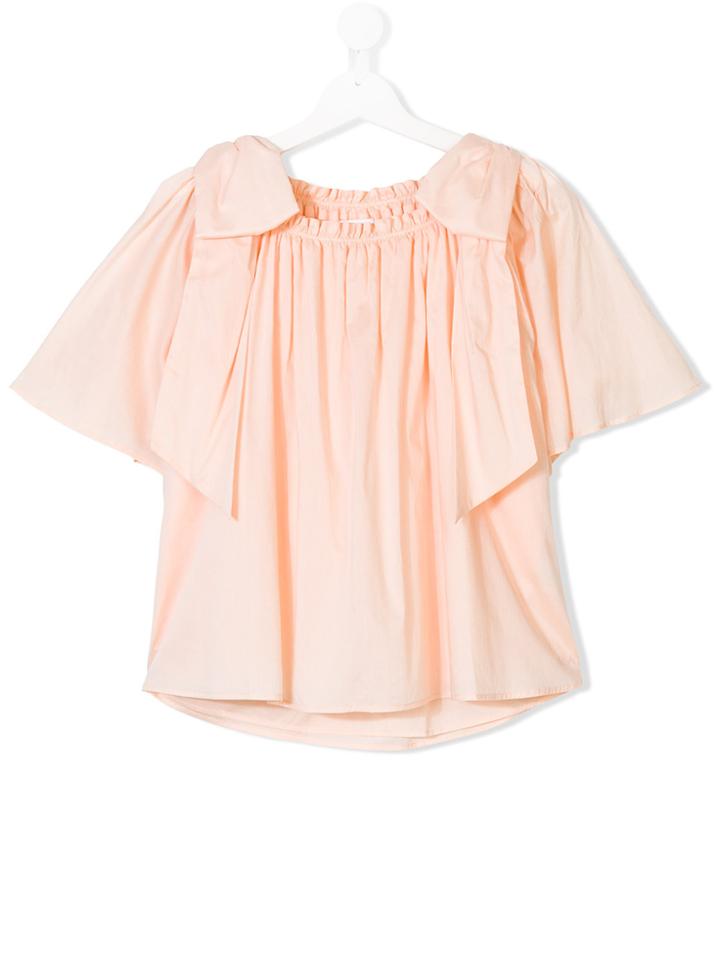 Chloé Kids Bow Shouldered Blouse - Pink & Purple