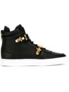 Louis Leeman Clasp Fastening Hi-top Sneakers, Men's, Size: 44, Black, Calf Leather/metal Other/rubber