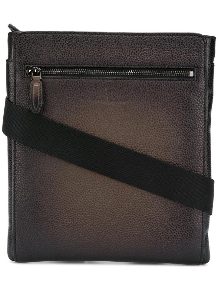 Salvatore Ferragamo Textured Leather Messenger Bag - Black