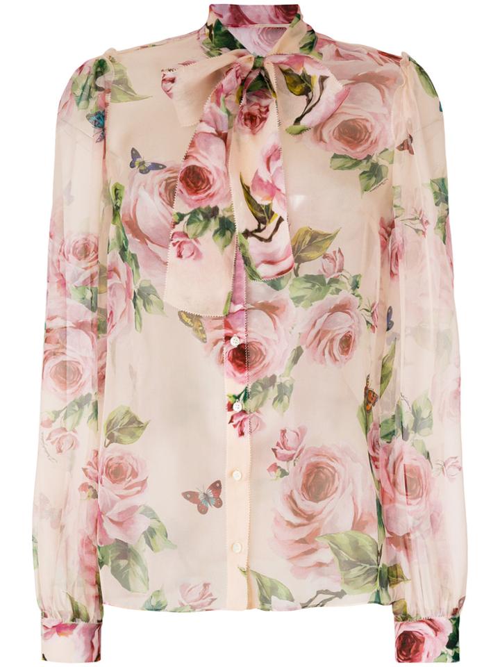 Dolce & Gabbana Scarf Neck Rose Blouse - Pink & Purple