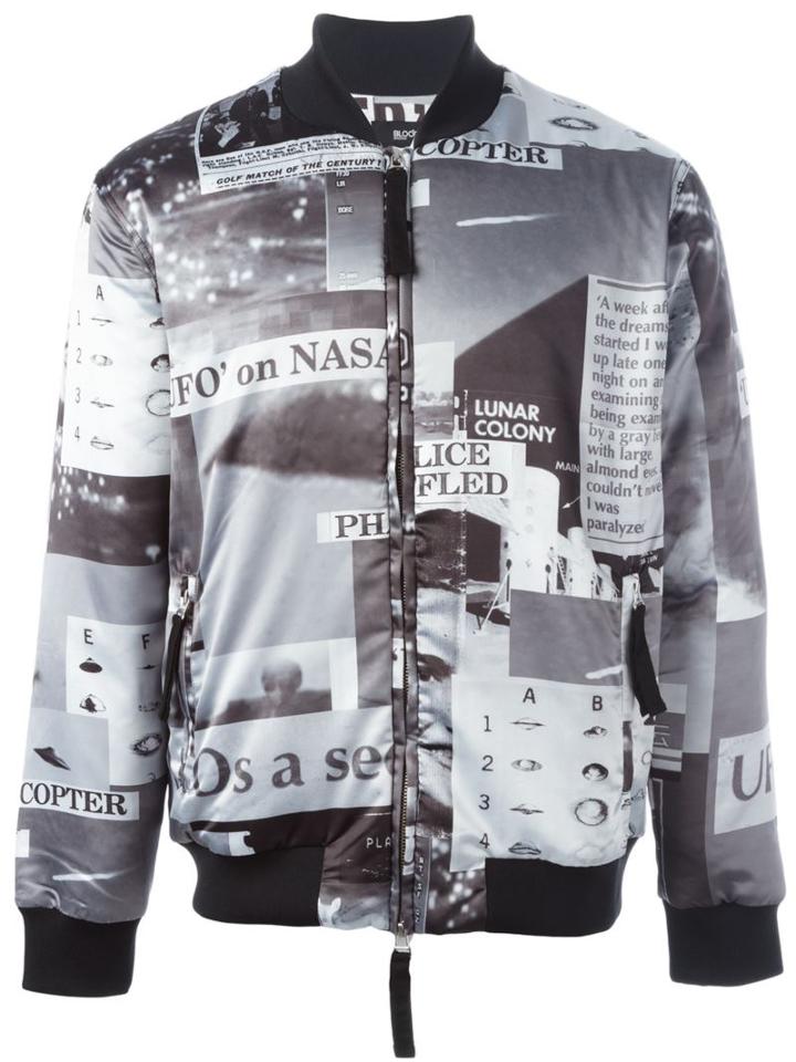 Blood Brother Police Print Bomber Jacket, Men's, Size: Medium, Black, Cotton/polyester/spandex/elastane