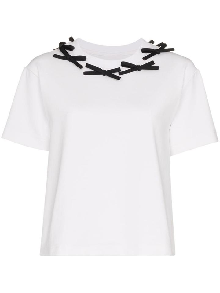 Shushu/tong Bow Embellished Cotton-blend T-shirt - White