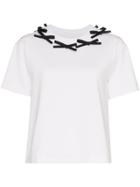 Shushu/tong Bow Embellished Cotton-blend T-shirt - White