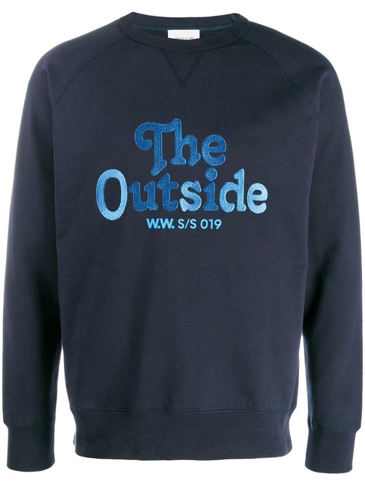 Wood Wood Embroidered Slogan Sweatshirt - Blue