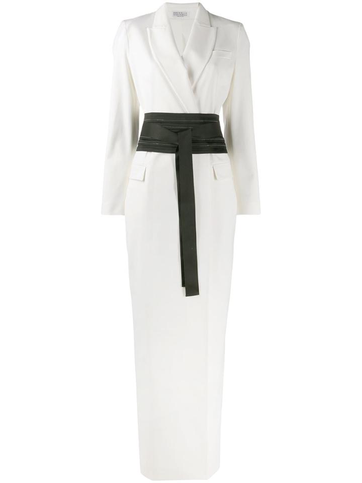 Brunello Cucinelli Belted Suit Jacket Dress - White