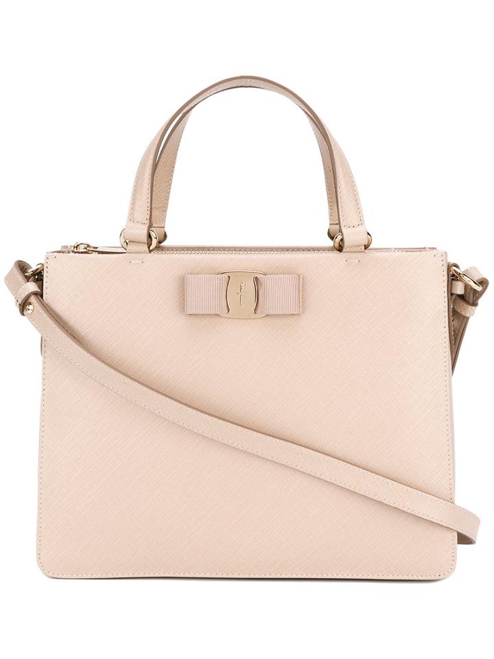 Salvatore Ferragamo Bow-embellished Tote, Women's, Nude/neutrals, Calf Leather