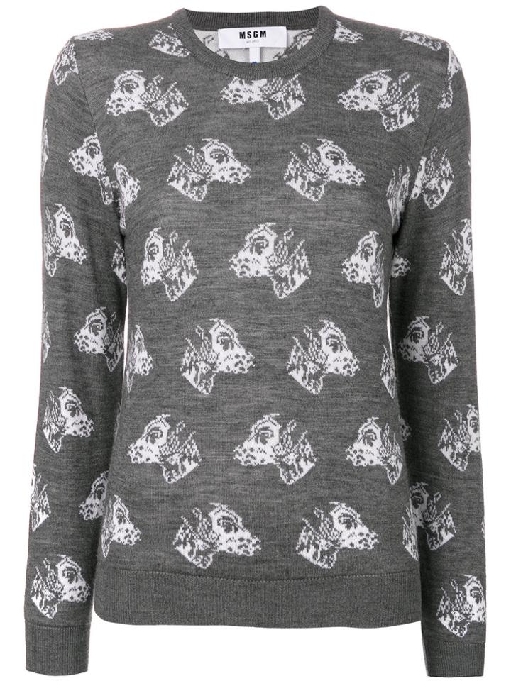 Msgm Dog Embroidered Sweater - Grey