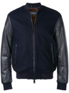 Emporio Armani Faux Leather And Fur Lined Bomber Jacket - Blue