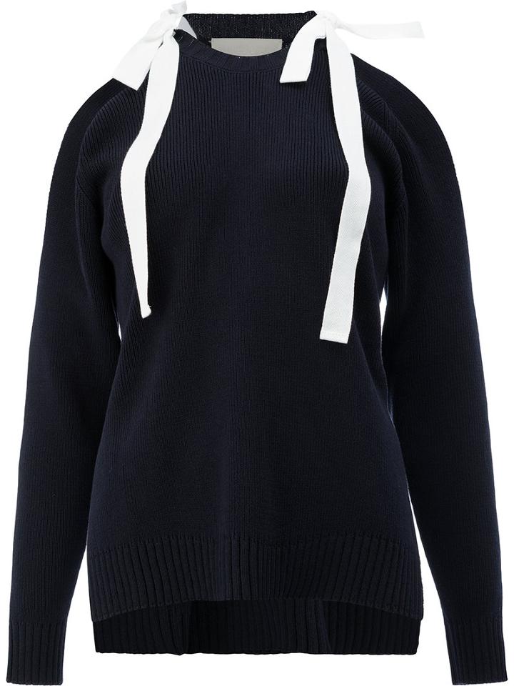 Monse - Bow Detail Sweater - Women - Cotton - Xs, Blue, Cotton