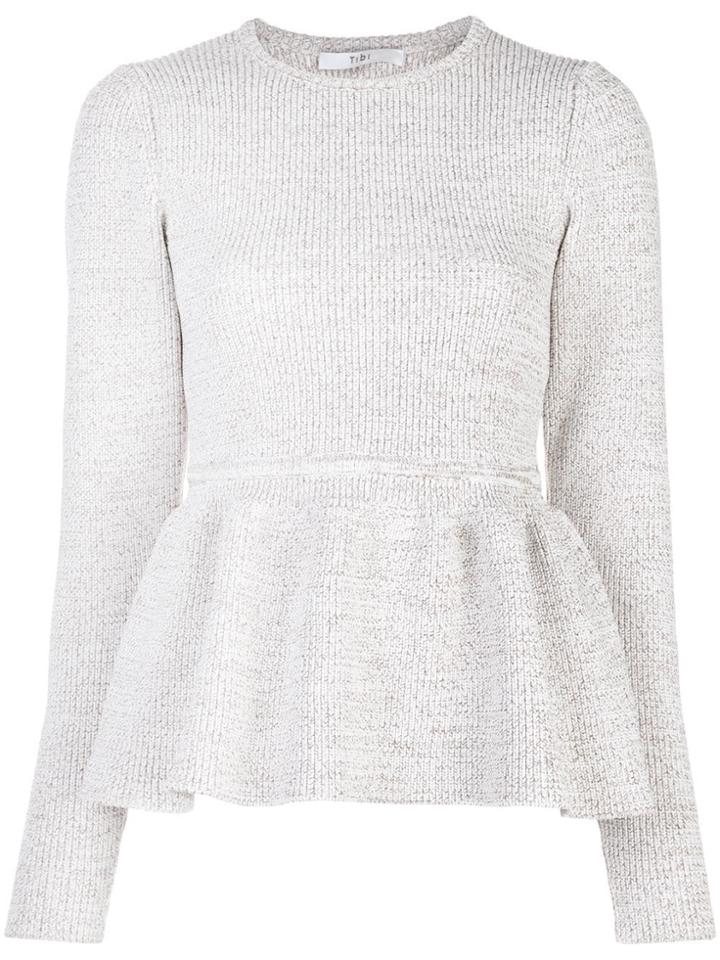 Tibi Tweedy Peplum Sweater - Neutrals