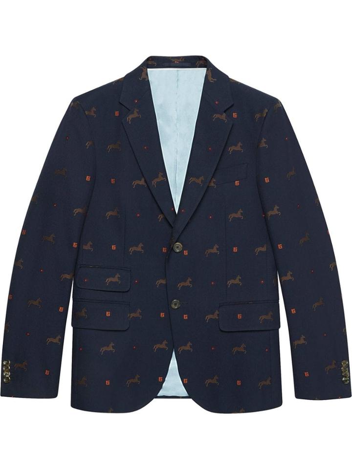 Gucci Cambridge Horse Pattern Gabardine Jacket - Blue