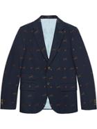 Gucci Cambridge Horse Pattern Gabardine Jacket - Blue