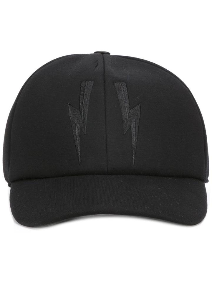 Neil Barrett - Lightning Bolt Waterproof Baseball Cap - Men - Cotton/leather/viscose - One Size, Black, Cotton/leather/viscose