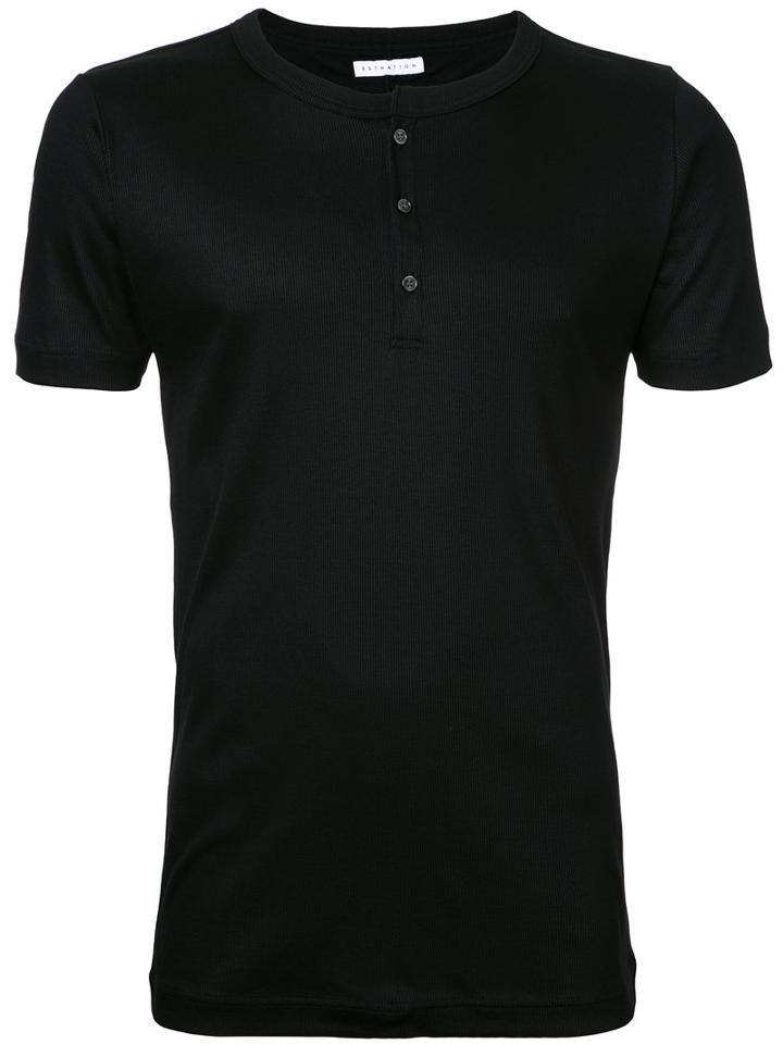 Estnation - Henley T-shirt - Men - Cotton/lyocell - M, Black, Cotton/lyocell