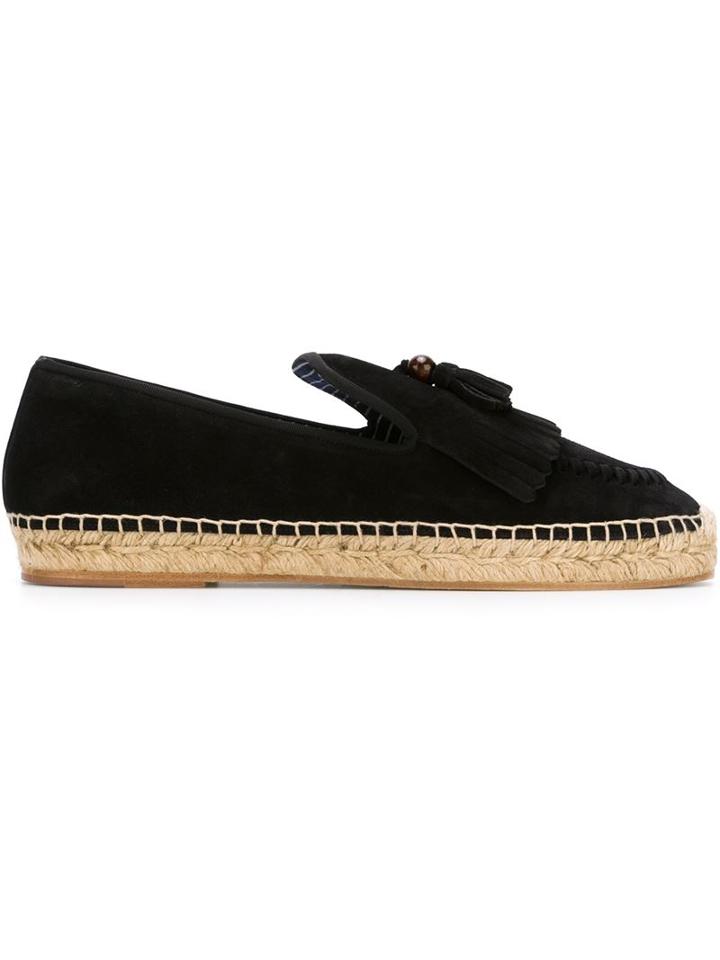 Louis Leeman Fringed Espadrilles, Men's, Size: 42, Black, Suede/leather