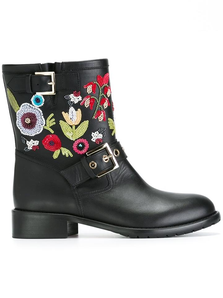 Red Valentino Embroidered Buckled Boots