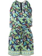 Tory Burch Floral Print Sleeveless Playsuit, Women's, Size: L, Blue, Rayon