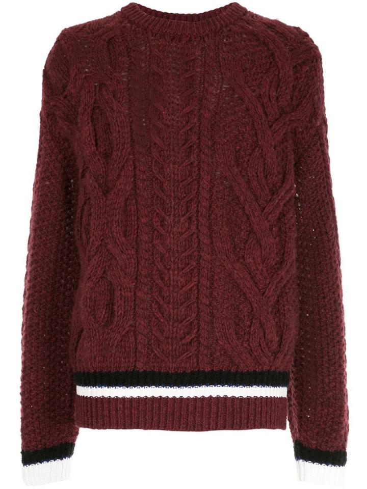 Coohem Stripe Detail Aran Knit Sweater - Red