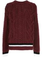 Coohem Stripe Detail Aran Knit Sweater - Red