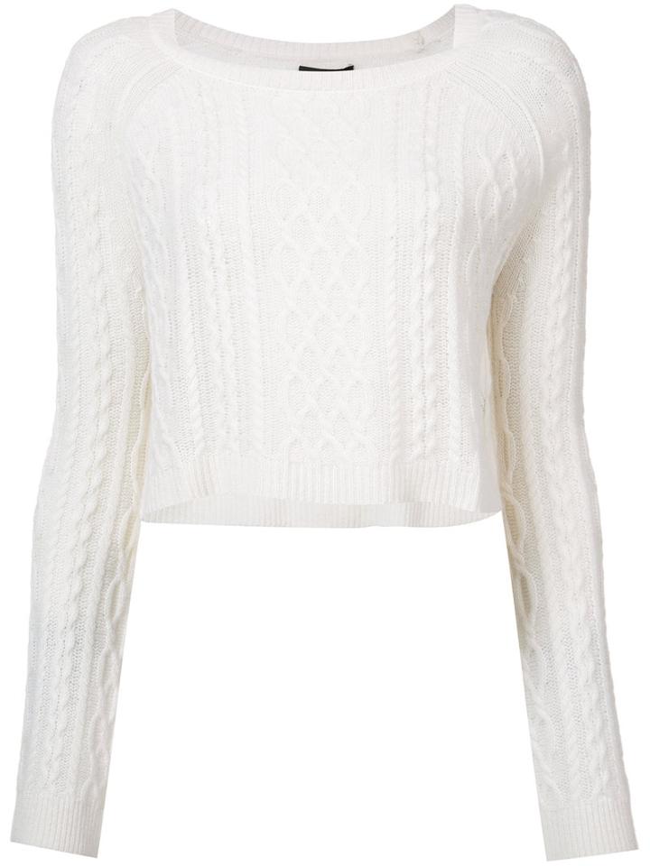Theperfext Cropped Cable Knit Sweatshirt, Women's, Size: Small, White, Cashmere