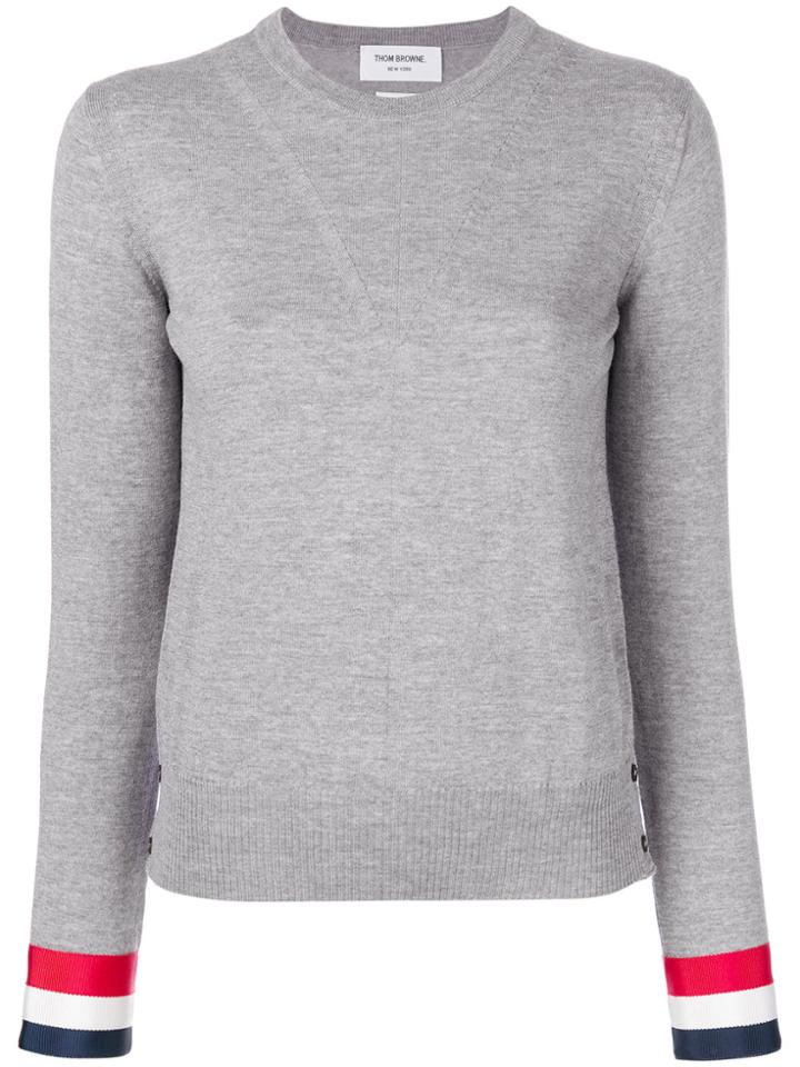 Thom Browne Grosgrain Cuffs Crew Jumper - Grey