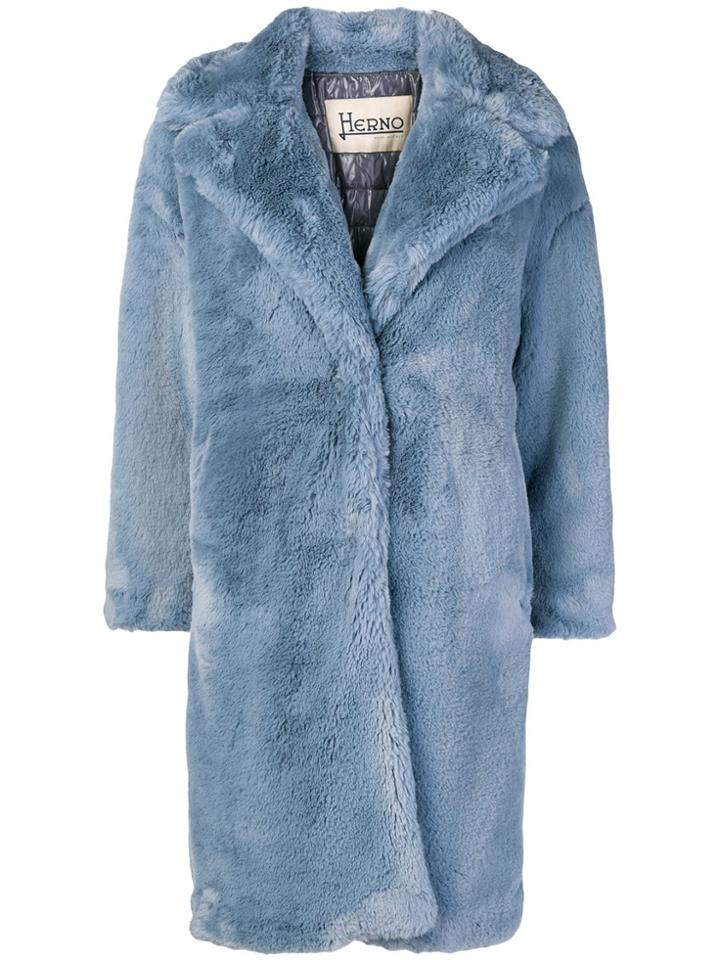 Herno Faux-fur Midi Coat - Blue